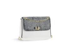 Дамска чанта в бяло с капак змийски ефект