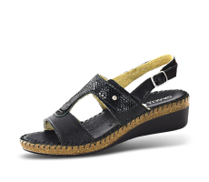 Black ladies' sandals with platform and a buckle