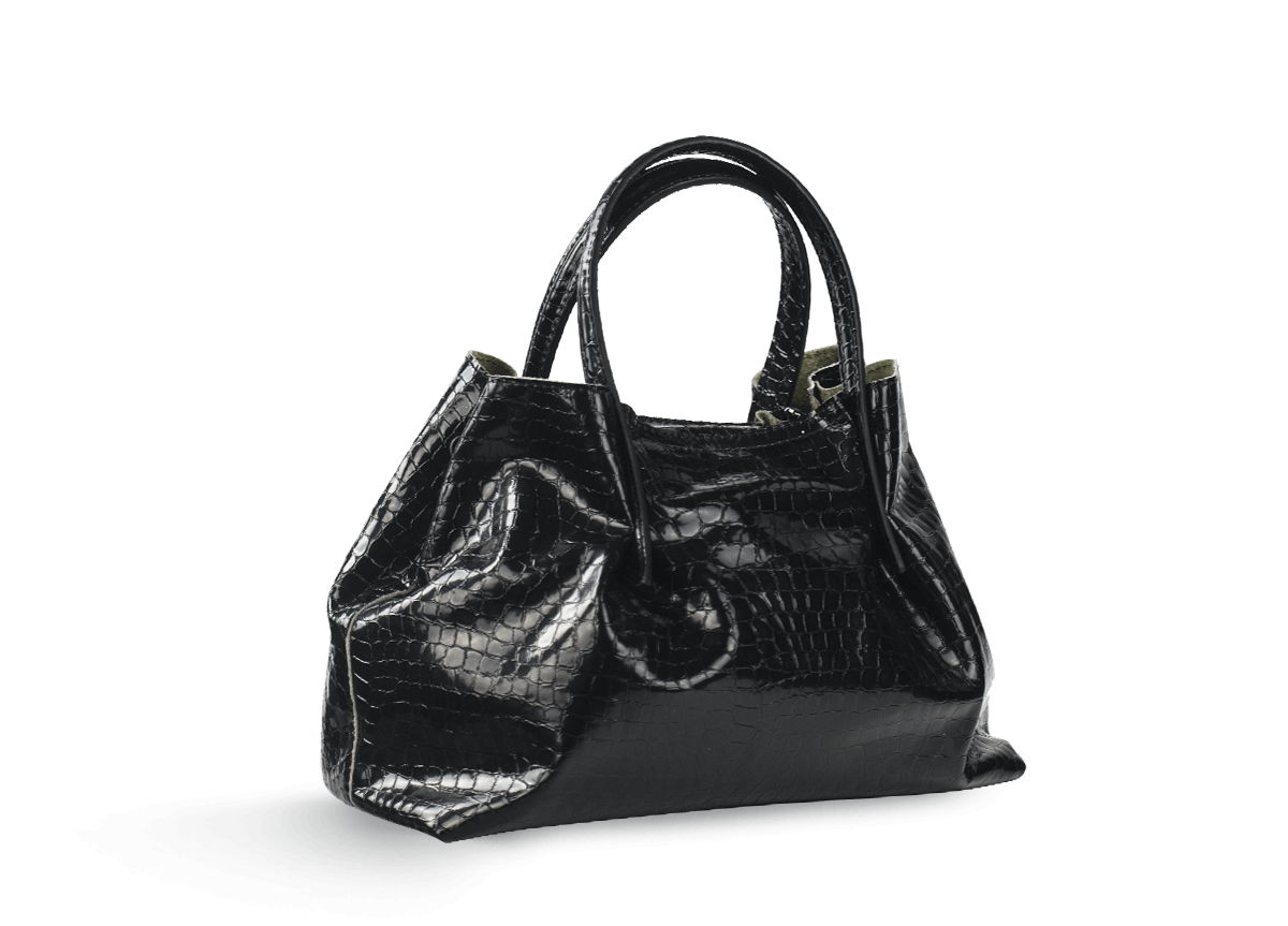 издание люляк марка Дамска лачена чанта в черен цвят - Дамски обувки от естествена кожа -  Грация Стил