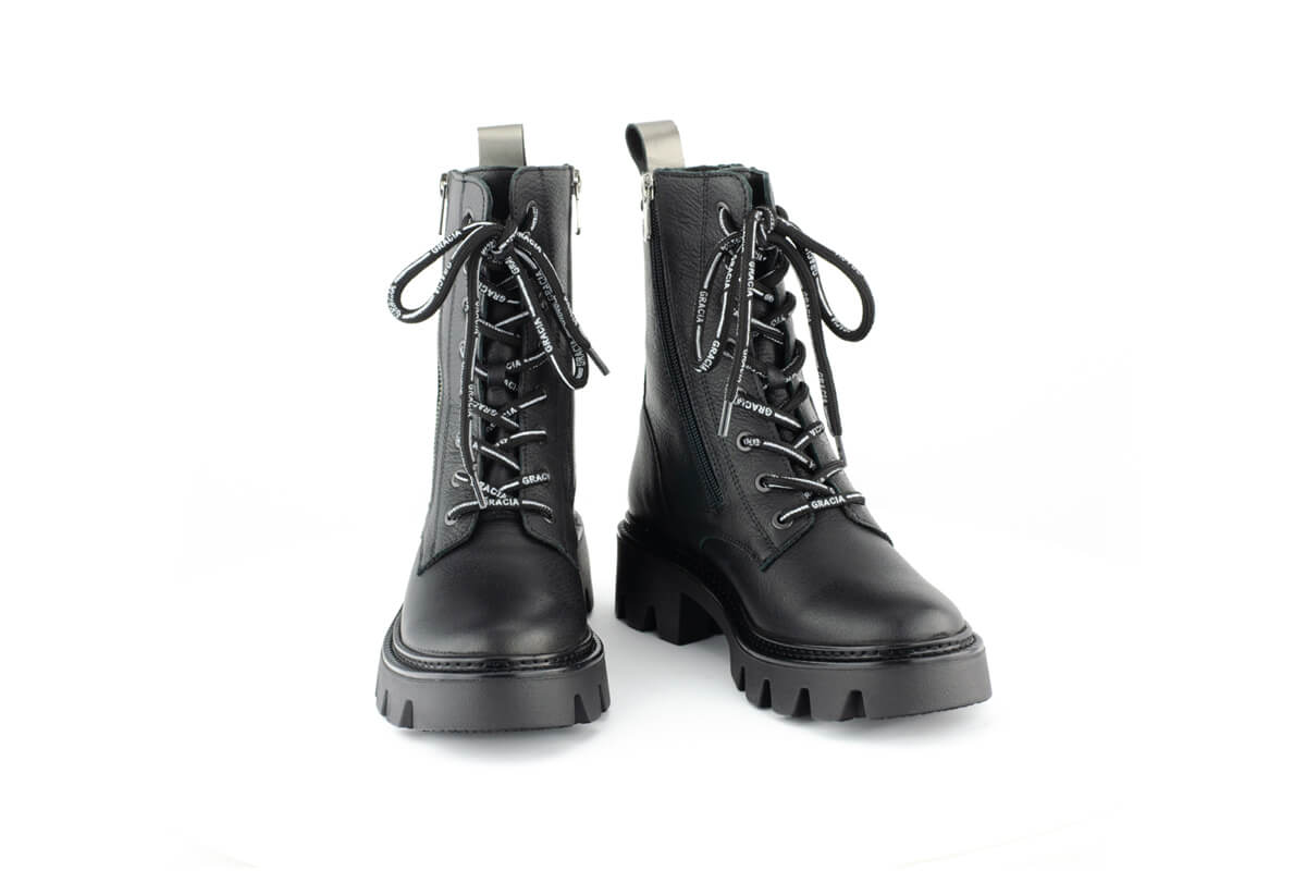 Дамски кубинки естествена кожа - черни 360° Image