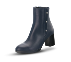 Elegant ladies' boots with zipper and high heel made in dark blue colour