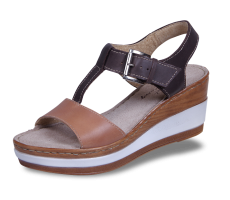 Brown ladies' sandals with wedge-shaped heels