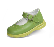 Green children's shoes with decorative perforation