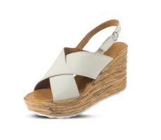 Beige ladies' sandals with a strap and wedge-shaped heel