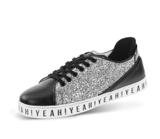 Дамски спортни обувки в черно със сив брокат
