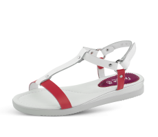 Дамски сандал в бял и червен цвят