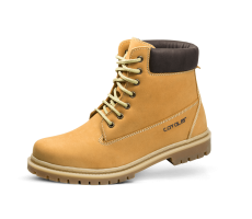 Beige men's winter boots from nubuck with black collar