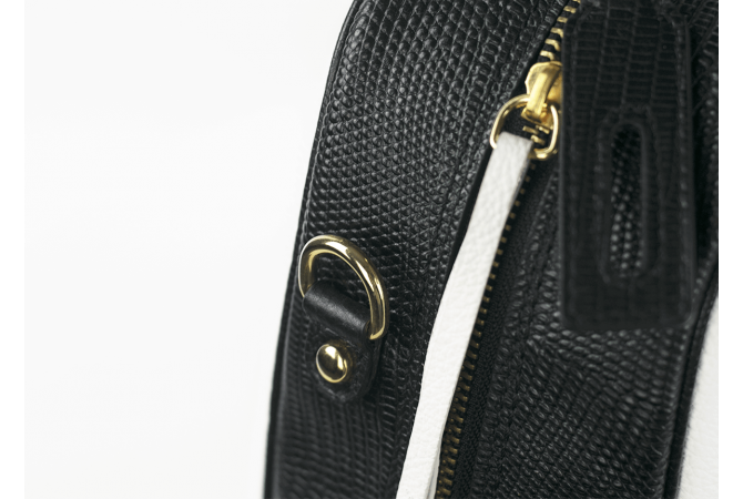 Ladies' handbag in white and black with a padlock