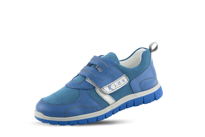 Kids' sports shoes in light blue nappa and suede