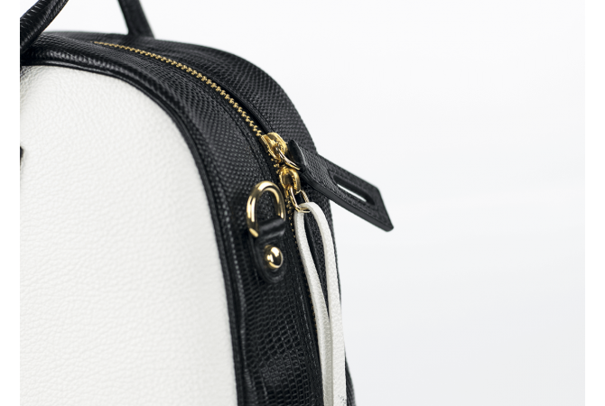 Ladies' handbag in white and black with a padlock